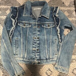 Zara Acid Wash Denim Jacket with Ruffles